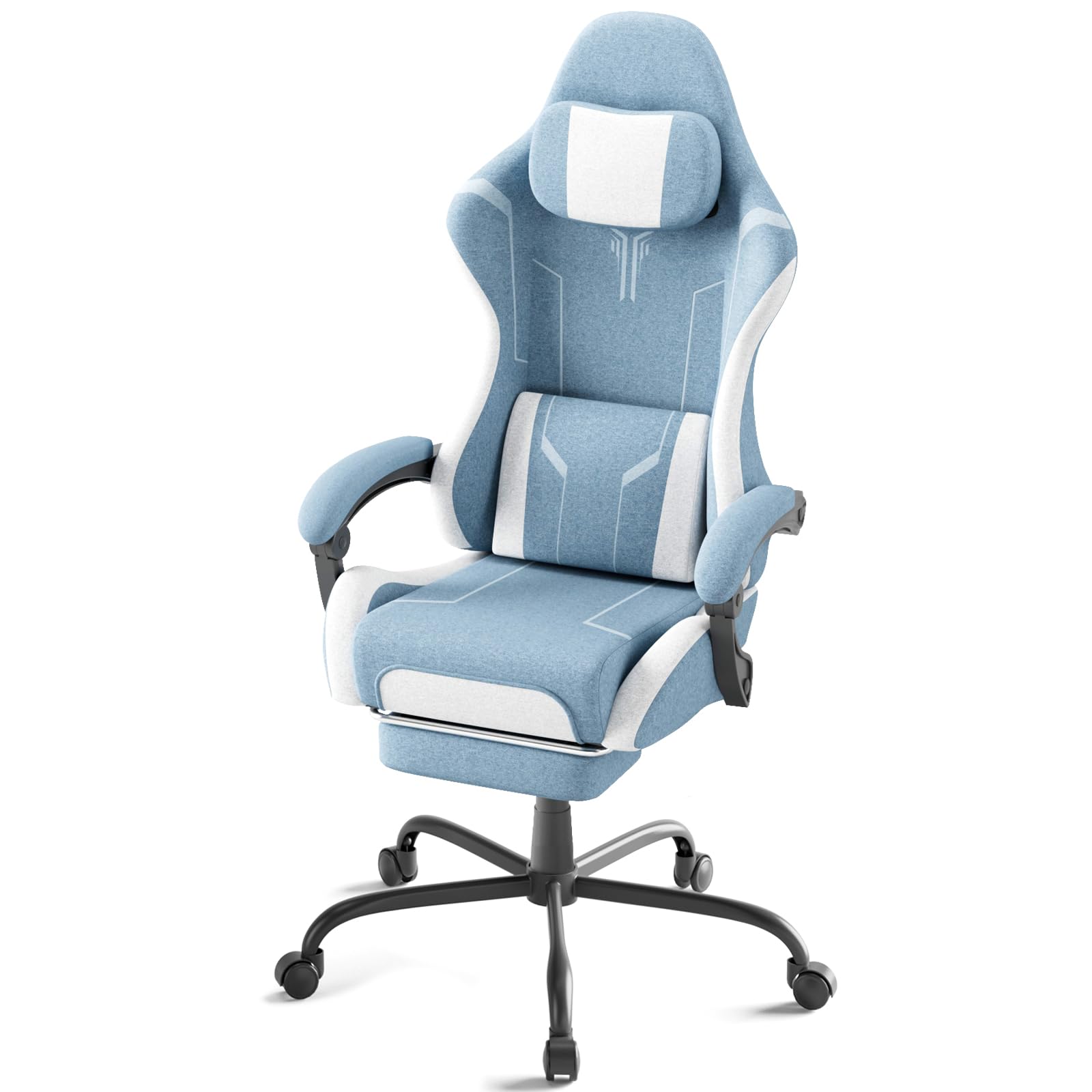 Silla de gaming ergonómica con función de masaje, reposapiés, almohada extraíble, reposabrazos integrados, soporta 110 kg, silla de PC para oficina y hogar, color azul