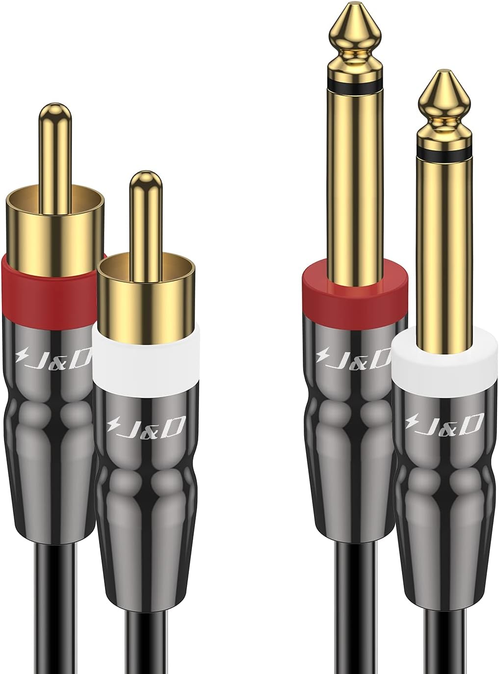 J&D Dual 1/4 inch TS to Dual RCA Cable, Heavy Duty 1/4 Male to RCA Male Adapter Stereo Audio Interconnect Quarter inch Cable, 6 Feet