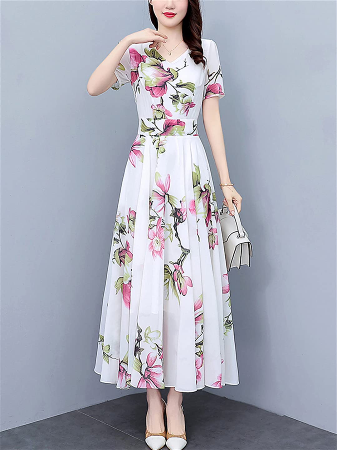 Abito lungo da donna in chiffon formale floreale estivo aderente da donna abiti midi eleganti per feste