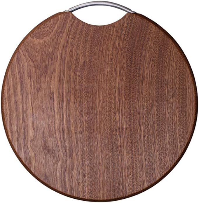 Chopping Board, Ebony Reversible Cutting Board Kitchen Round Whole Wood Chopping Block With Stainless Steel Handle For Vegetables And Fruits Little Surprise,39X3Cm