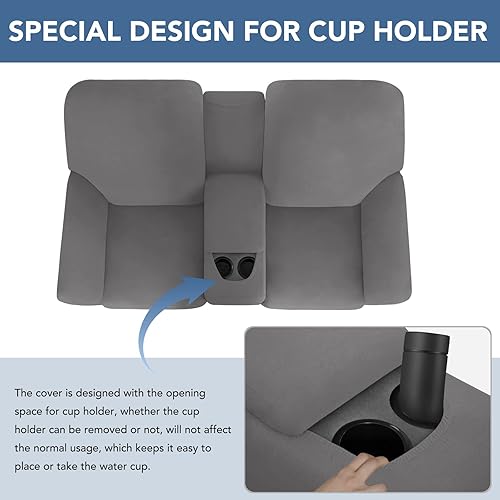 Miniatura 6 de Easy-Going Funda elástica para sofá biplaza reclinable con funda para sofá de consola central forro polar suave ajustable para sofá de 2 asientos
