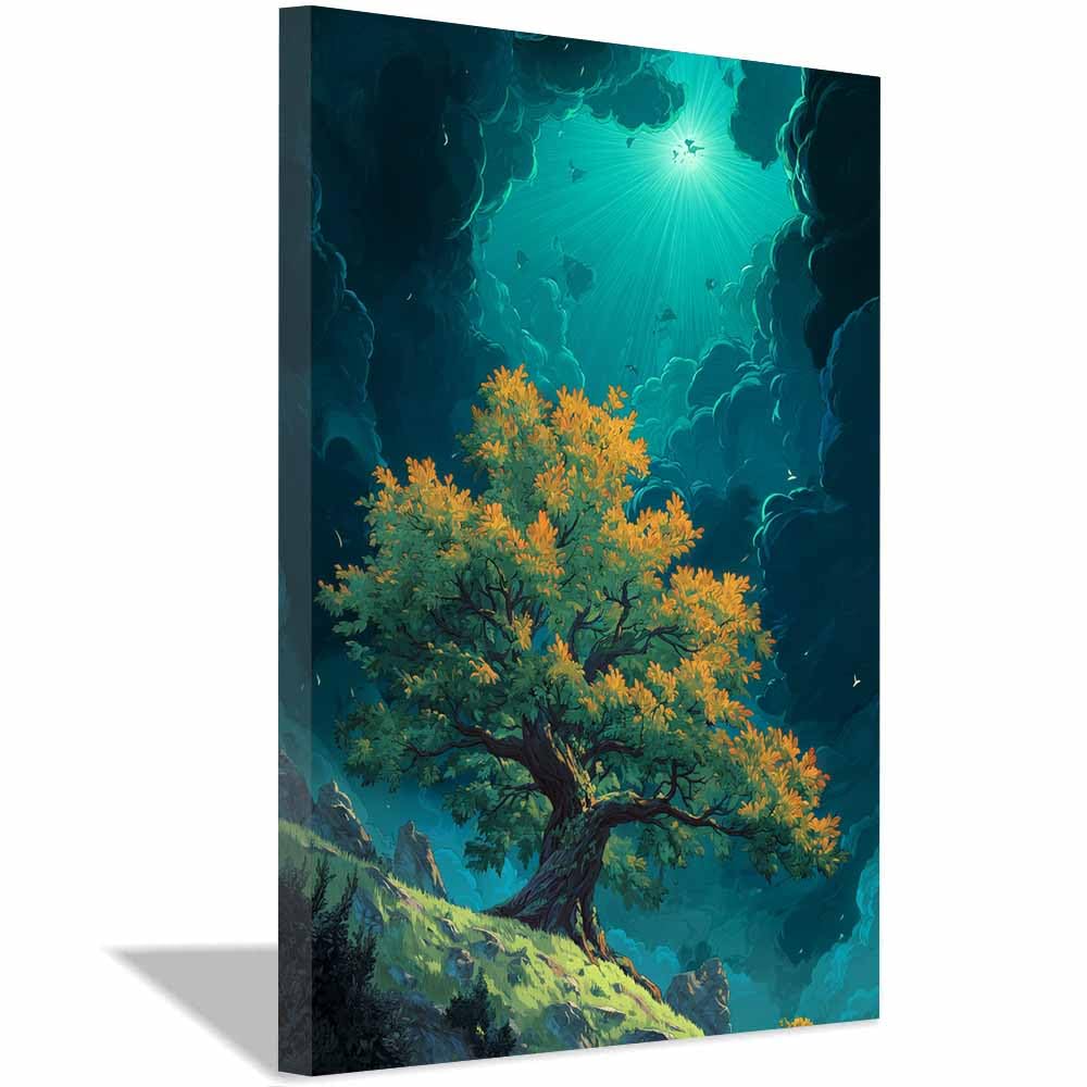 XENIOU Tree Canvas Wall Art Brights Blues tree canvas painting wall art, Living Room Bedroom Hallway Stairs Decoration.(Multicolor)-70x100cm Framed