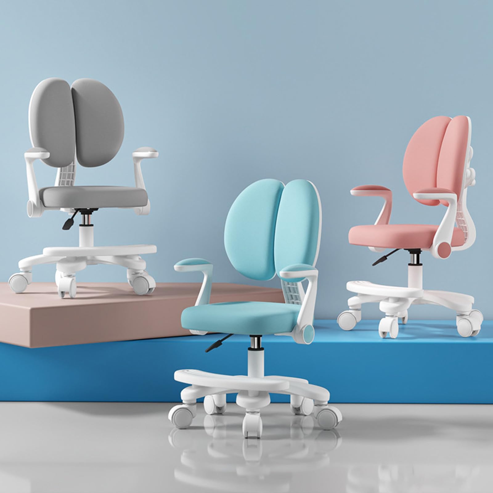 Schreibtischstuhl Kinder, Höhenverstellbarer | Ergonomischer Drehstuhl für Mädchen und Jungen | Bequemer Lernstuhl für Kinderzimmer (Upgrade Modell (Lenker + Schritte), Rosa)