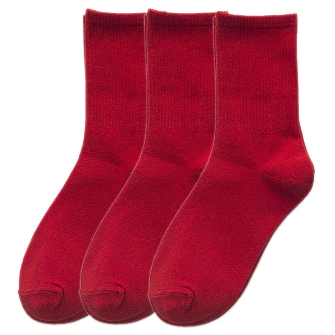 Hamjax 3 Pairs Womens Casual Crew Socks Walking Cotton Socks, Dark Red