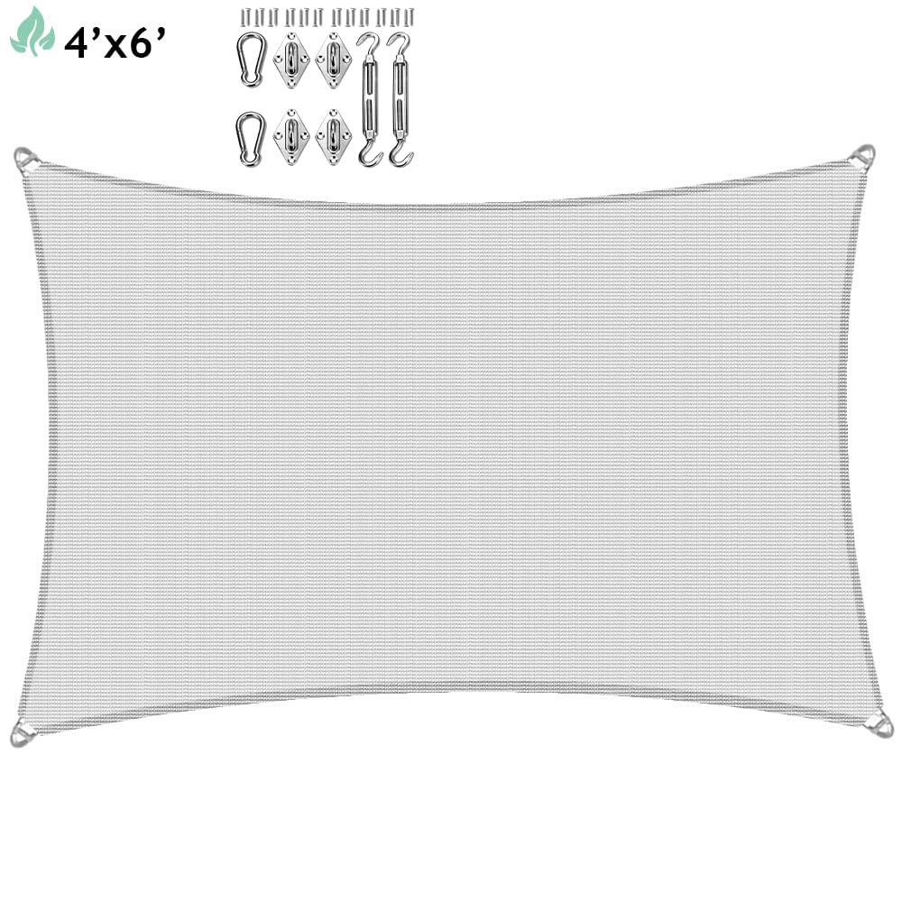 SunnyRoyal 4'x6' Sun Shade Sail Super A Ring Cable Wire Inside Commercial Grade with Hardware Kits Rectangle Canopy Awning UV Block Heavy Duty Outdoor Patio Carport (Light Gray)