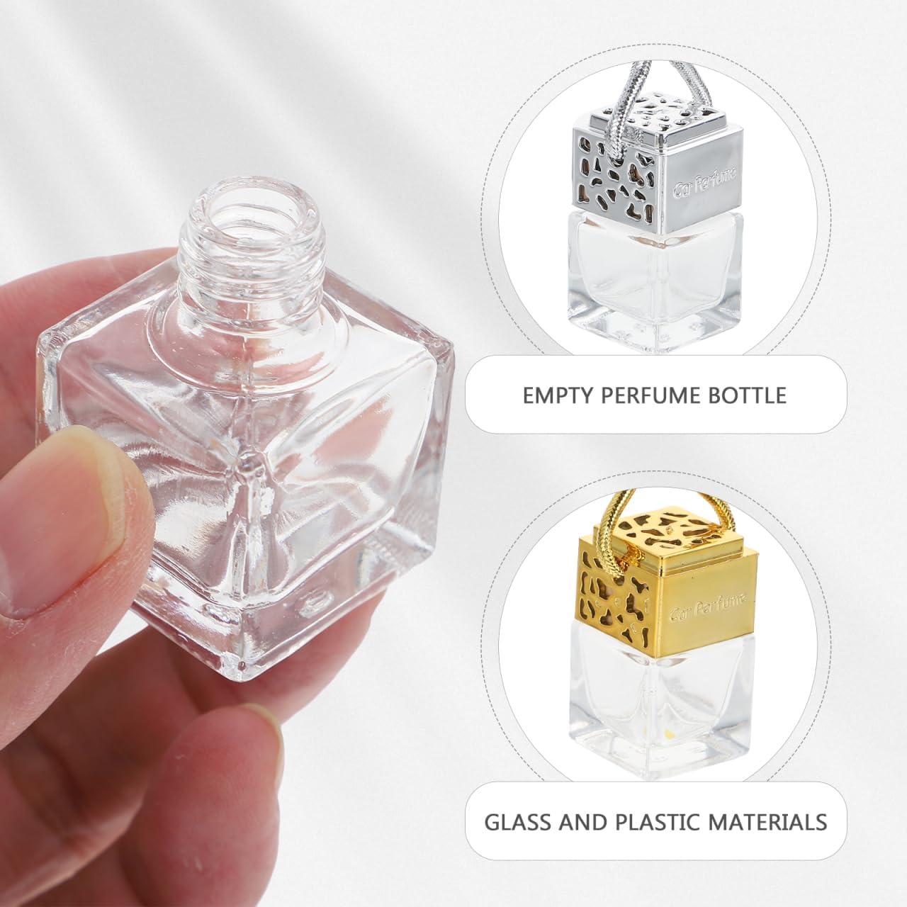 PRETYZOOM 2Pcs Car Aromatherapy Oil Bottles 0.34Oz Refillable Empty Glass Perfume Bottles Hanging Diffuser for Essential Oil Air Freshener Car Interior Accessories