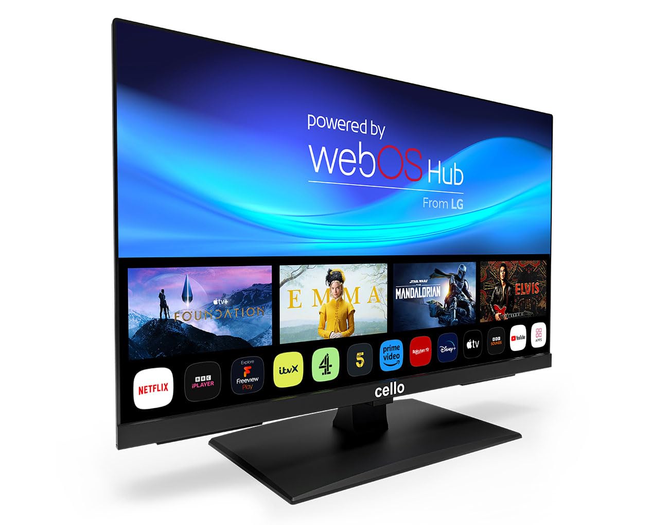 Cello C2224WSH 22" Full HD Smart Triple Tuner TV bez ramki (DVB-C/-S2/-T2) Bluetooth WebOS by LG Pitch Perfect głośnik Disney+ Netflix [2025]