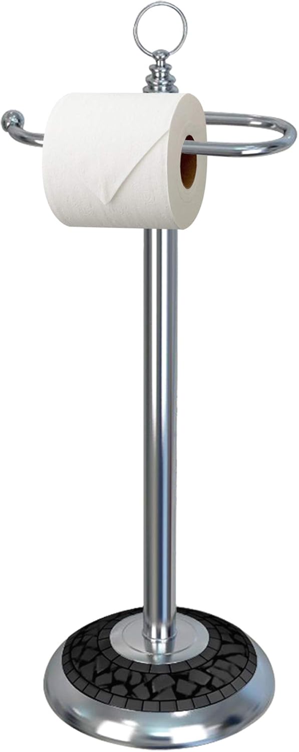 nu steel TGC13BLH Freestanding Toilet Tissue Paper Roll Holder Stand Metal with Chrome and Black Mosaic Finish