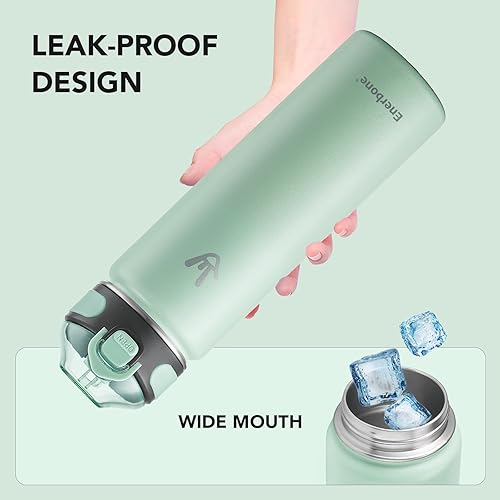 Miniatura 6 de Enerbone Botella de agua aislada de 24 onzas, botella de acero inoxidable con correa de transporte, diseño de aislamiento al vacío de doble pared,