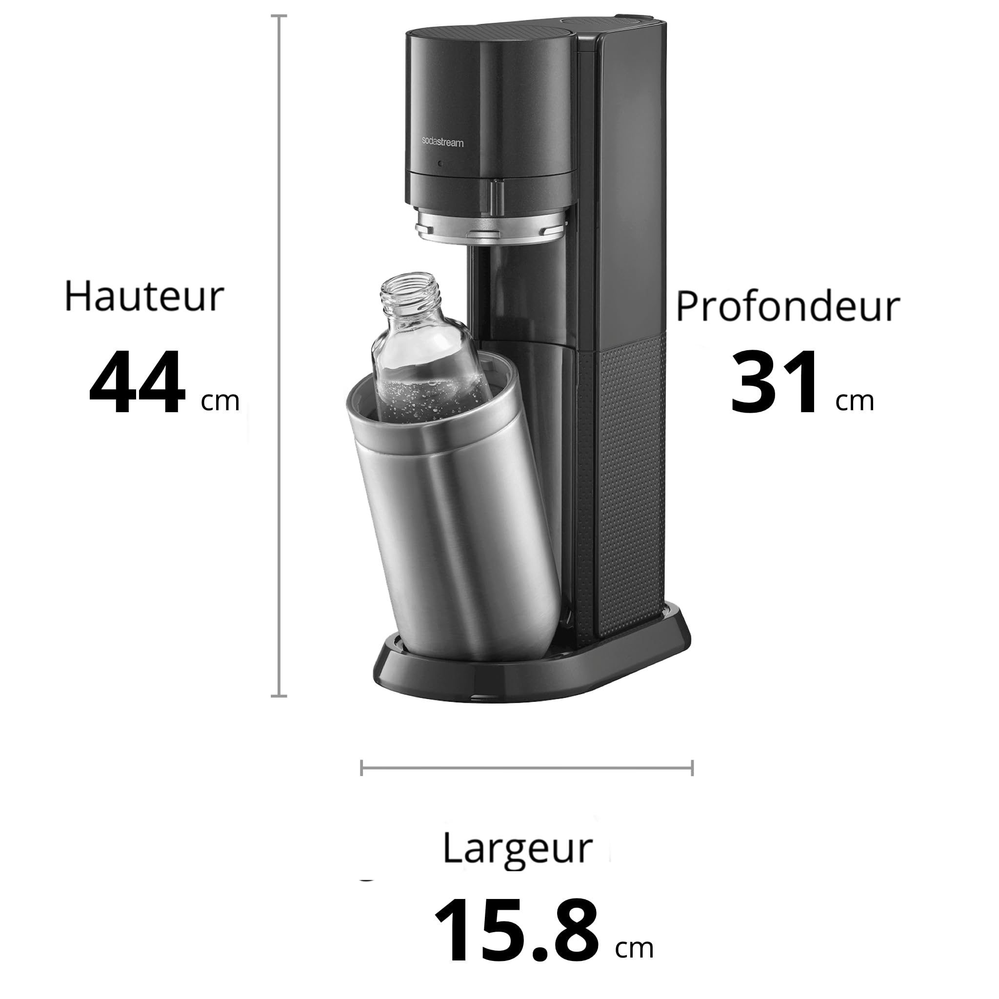SodaStream DUO Machine à Eau Pétillante pour Carafe en Verre | Pack 2 Carafes en Verre 1L + 1 Bouteille 1L Compatibles Lave-Vaisselle + 1 Recharge de Gaz 60L à Clipser | Noire [Amazon Exclusive]