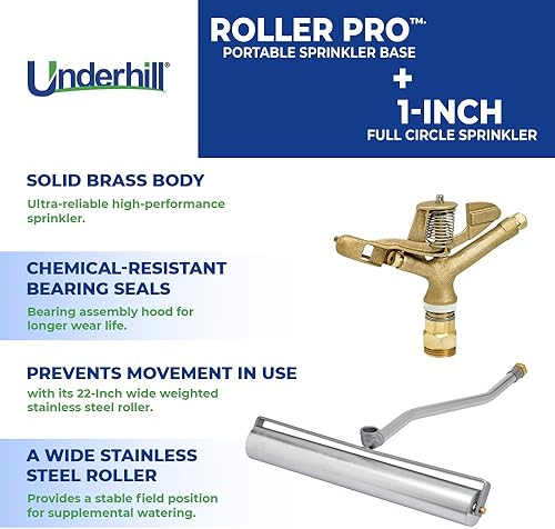 Miniatura 3 de Underhill RollerPro - Base de sistema de rociadores portátil de 22 pulgadas con rociador de impacto de latón de círculo completo de 1 pulgada, FHT