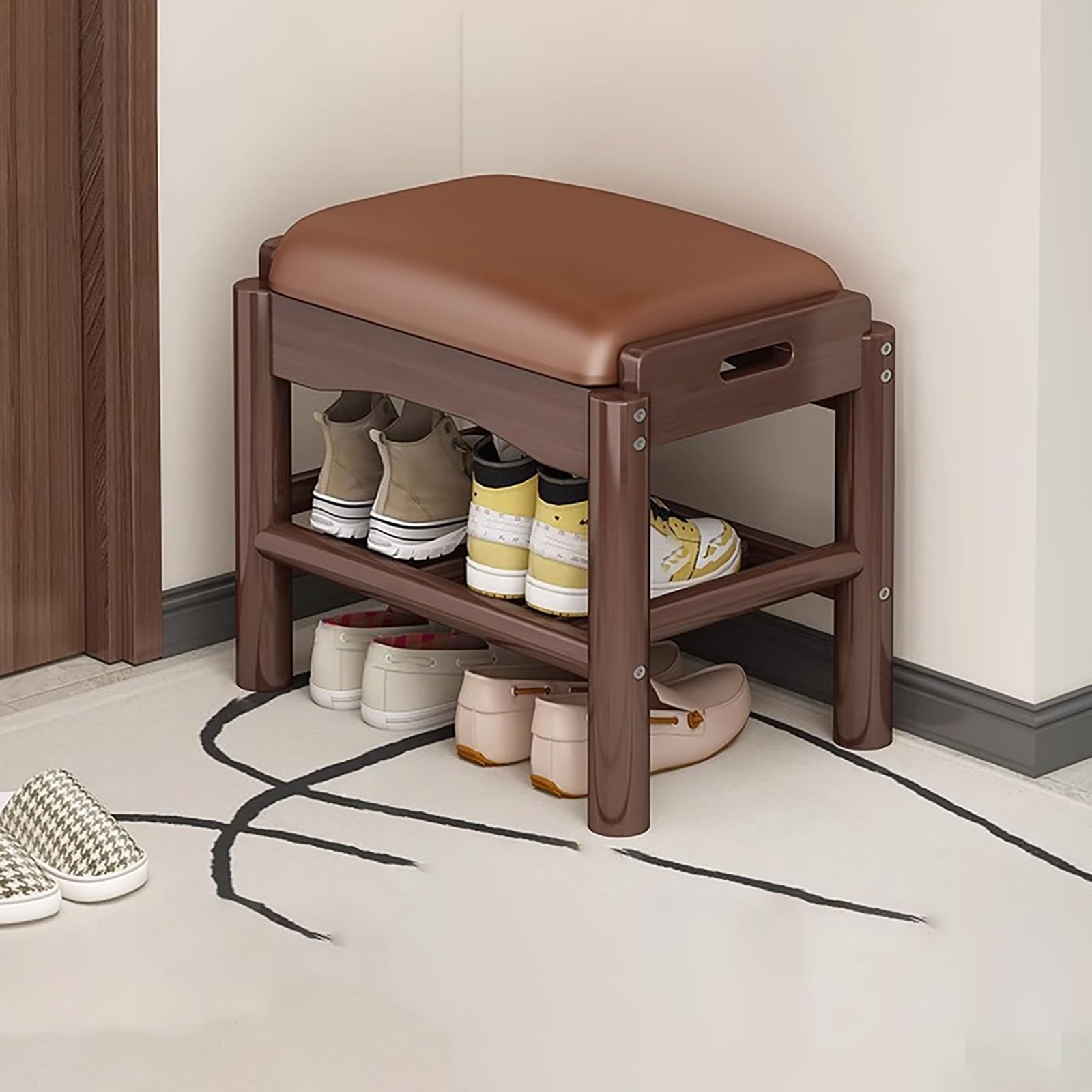 Banc porte-chaussures capitonné pour résoudre le désordre de l'entrée : rangement compact