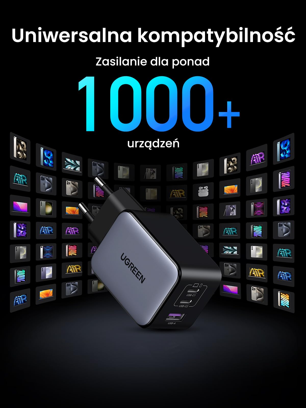 UGREEN Nexode Miniładowarka USB-C 65 W z 3 portami, szybka ładowarka | Zasilacz GaN, ładowarka przenośna, kompatybilna z MacBookiem Air M5, Neo, iPhone'em serii 17-8, Galaxy S-A