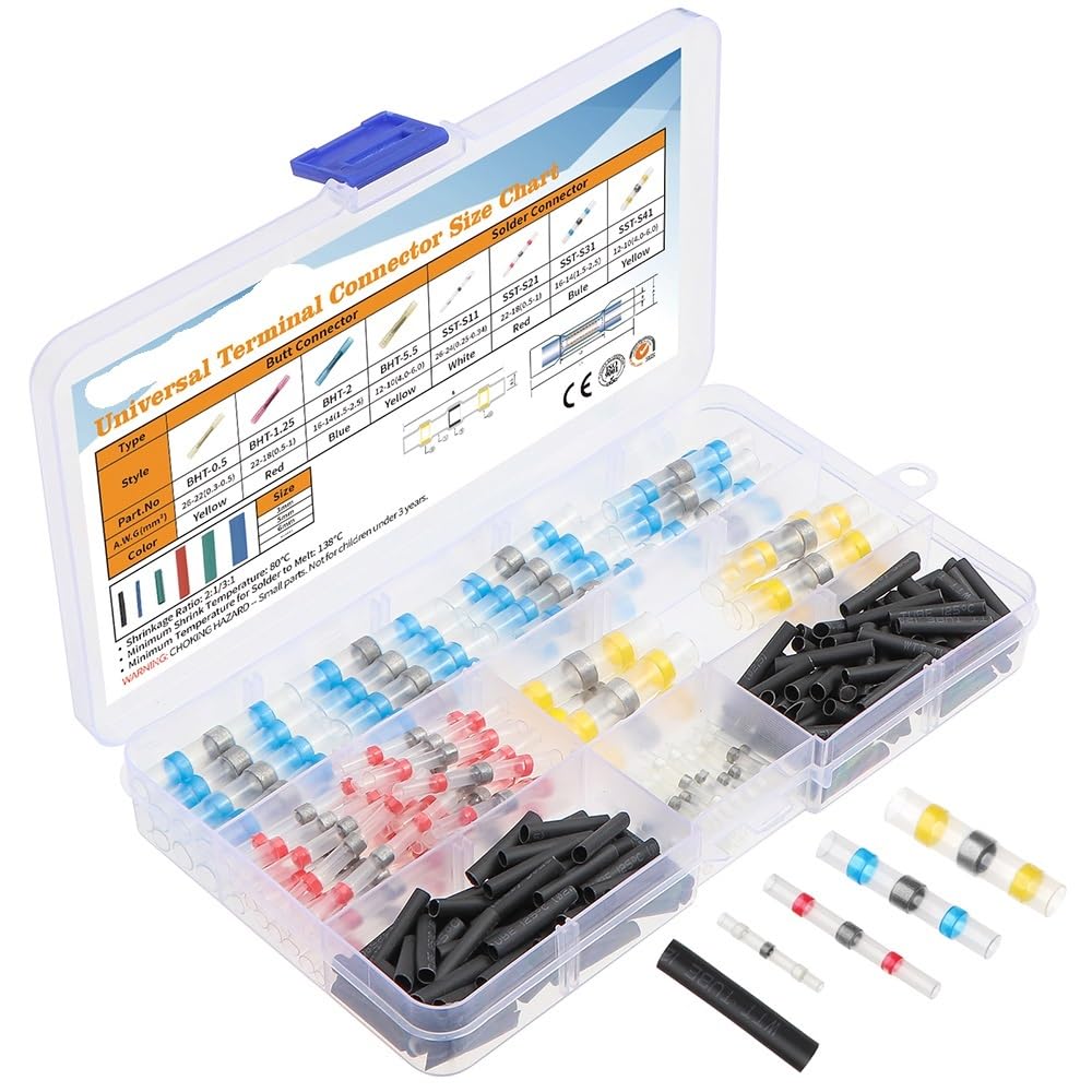 YLQUXEUV 100pcs Heat Shrink Butt Wire Connectors Terminals Waterproof Solder Seal Sleeve Tube Wire Cable Splice Terminal
