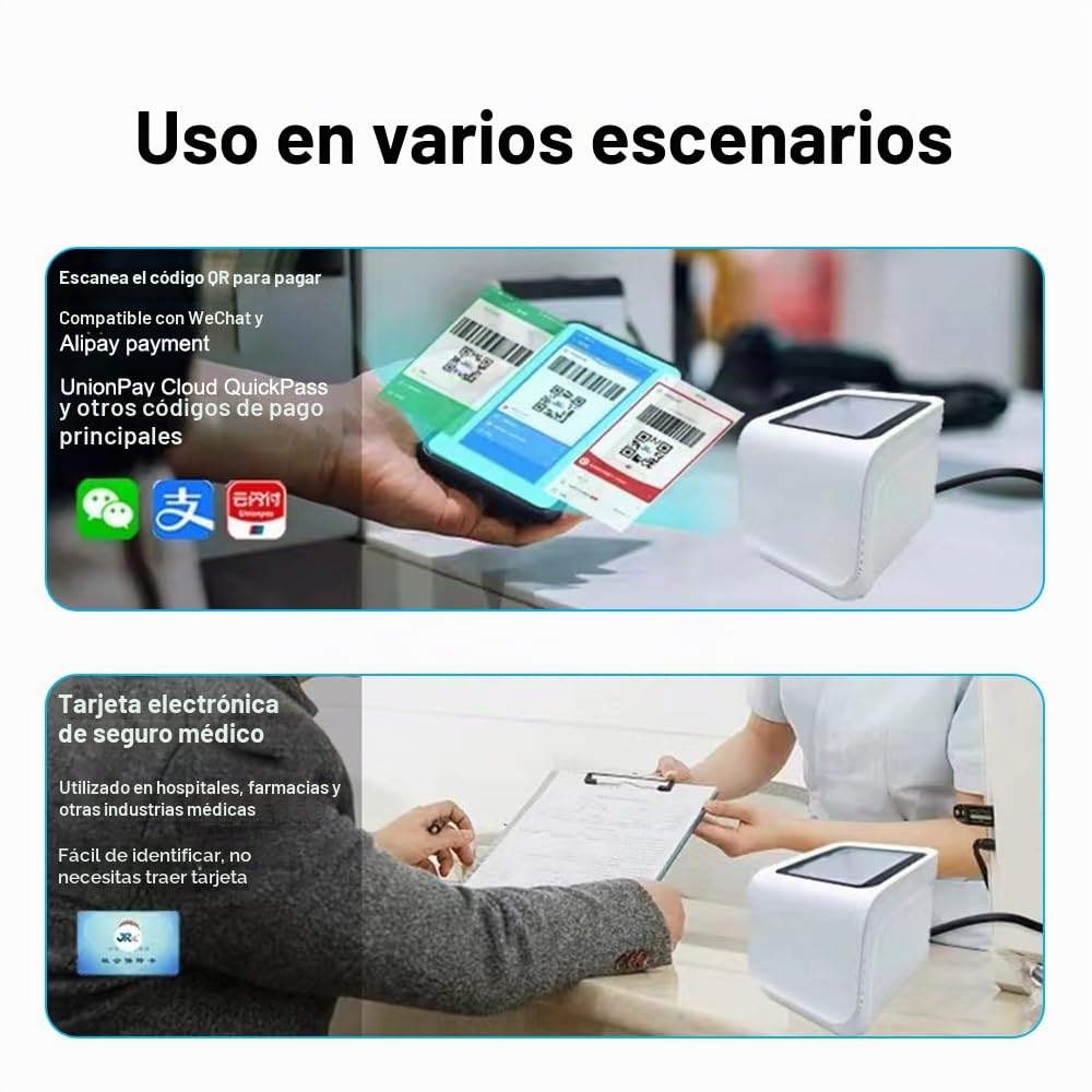 Docooler QR Escáner de Código de Barras de Escritorio Móvil Con Sensor Automático USB - Lector de Códigos de Pago Para Supermercado, Tienda Minorista