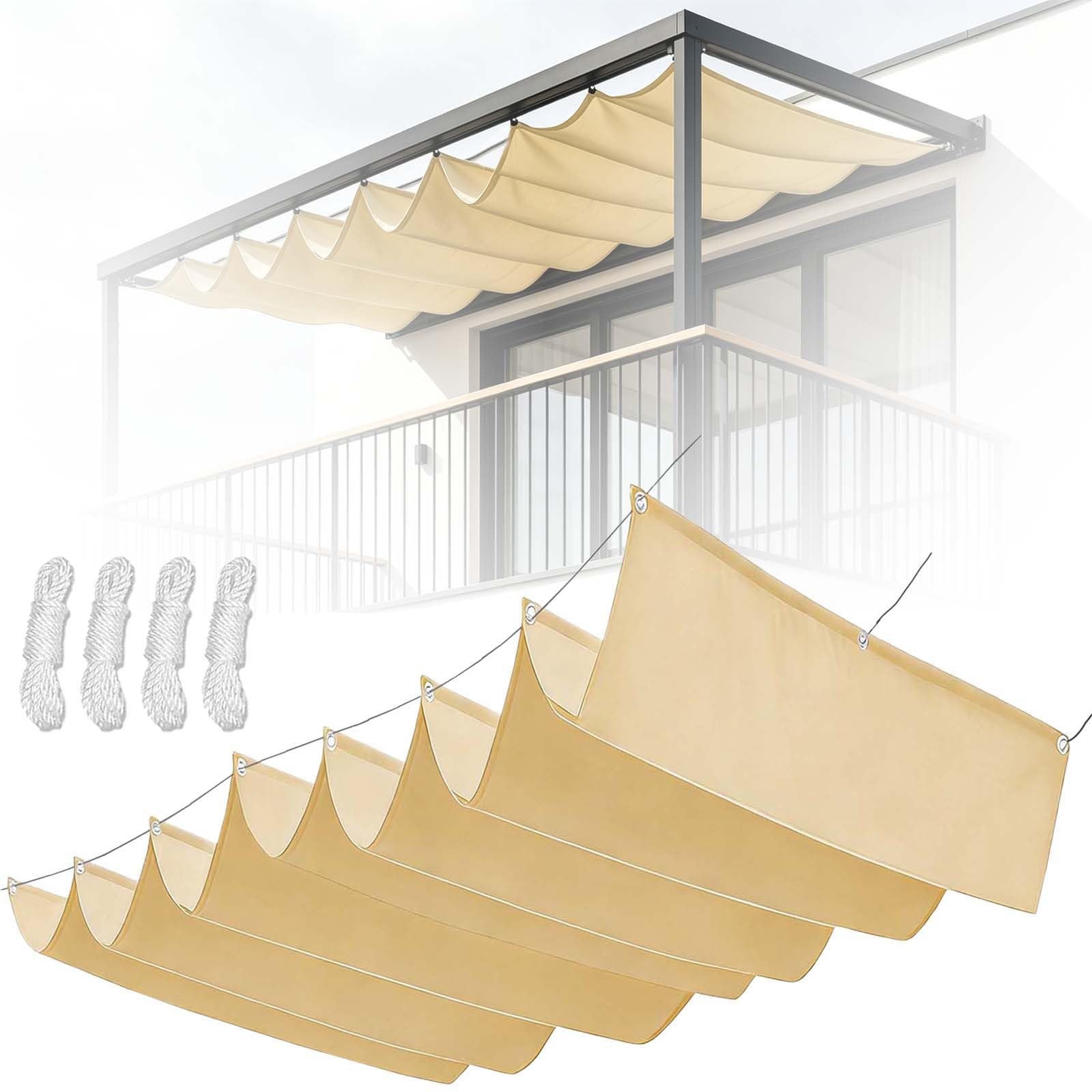 Einziehbar Welle Sonnensegel 205 x 300 cm Wasserdicht UV Schutz Inkl. Ösen & Befestigungsseilen Outdoor Pergola Markise Verstellbar Sonnen Segel für Veranden, Terrassen, Beige