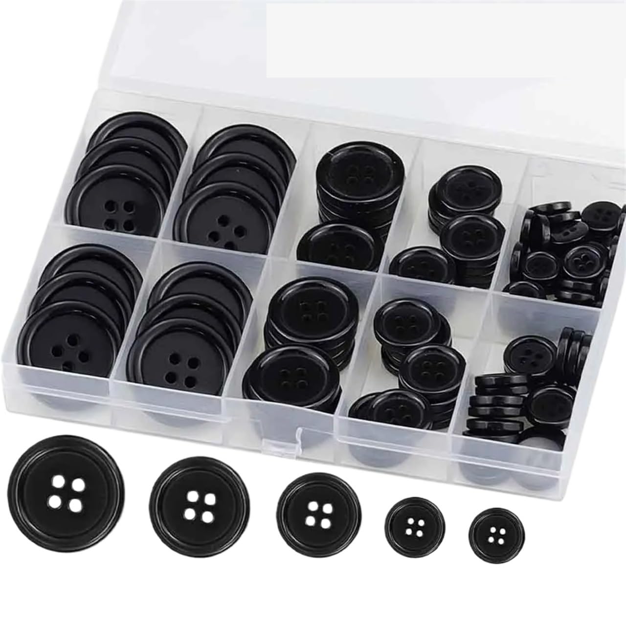bottoni, 100 bottoni da cucito in resina multicolore, dimensioni multiple, 4 fori rotondi, for indumenti, artigianato fai te(Black)