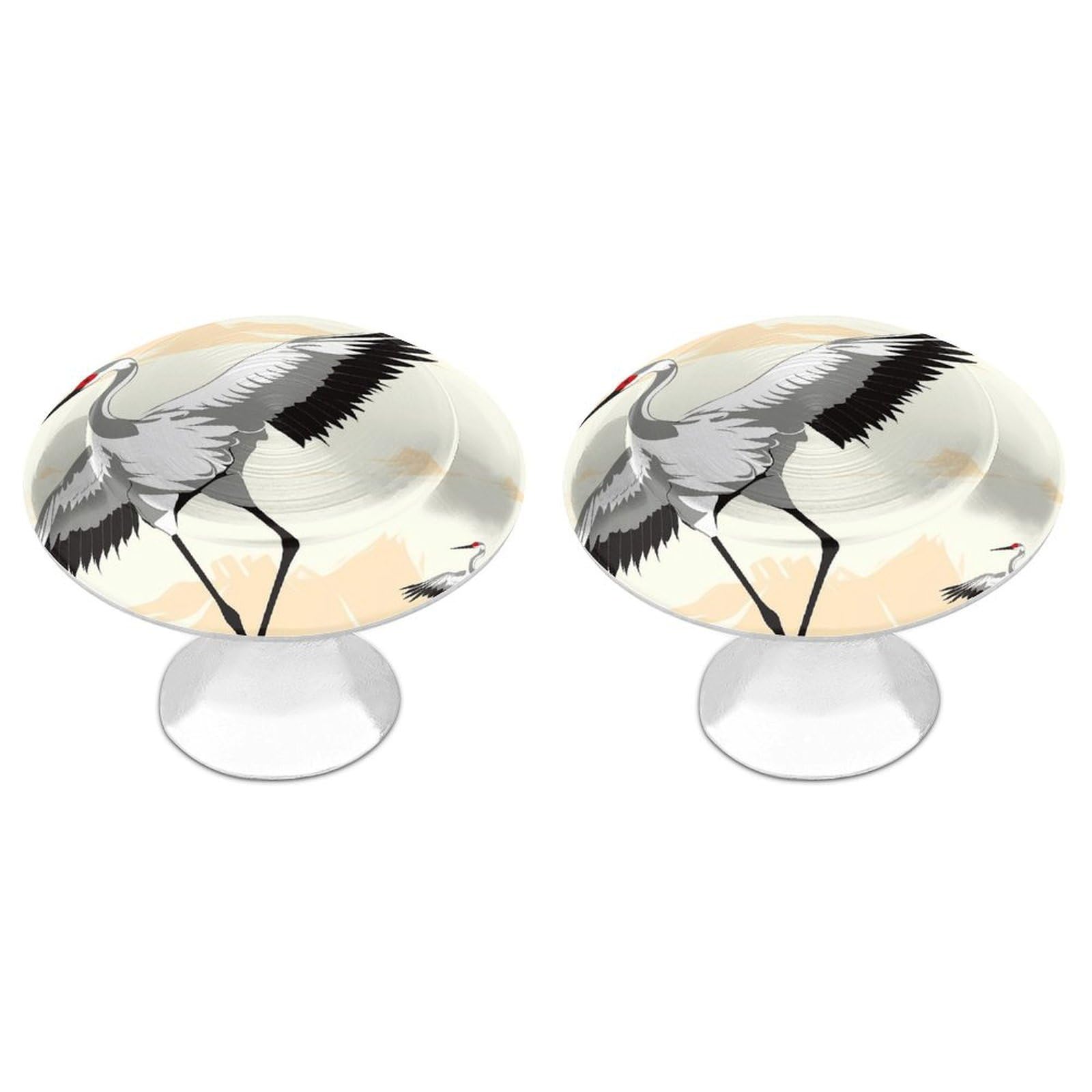 QMNLKH Japanese Crane Cabinet Knobs for Home, Round Drawer Pulls for Kitchen, Personalized Cupboard Handles with Screw, Fashion Dresser Knobs for Office, Drawer Handles, 2 Packs