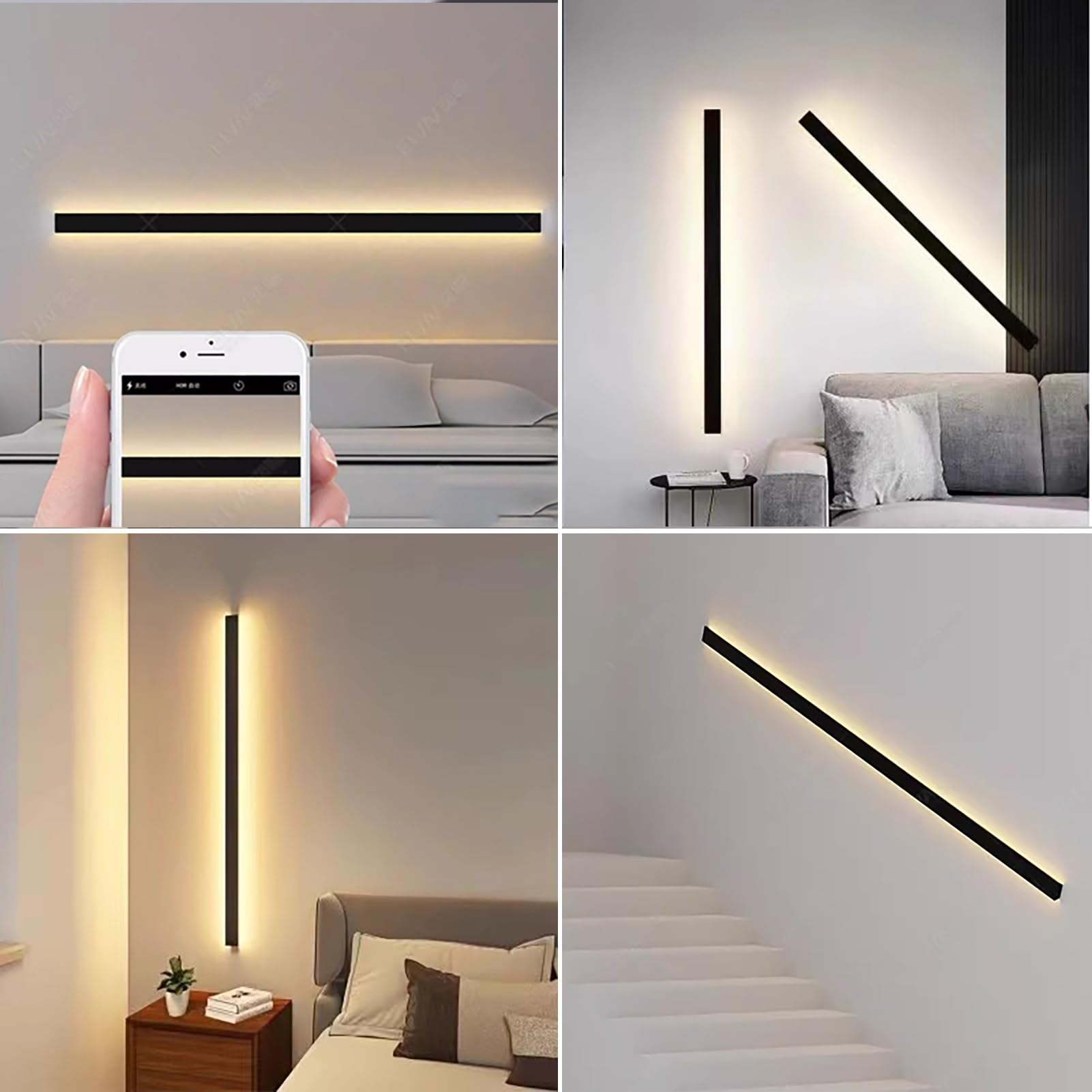 Profili per Strisce Led Confezione da 10 Canali LED in Alluminio Nero da 2 M, Profilo Diffusore per Striscia LED per Illuminazione a Corona, Binario Lineare per Battiscopa per Soffitto / Parete(1Pack)