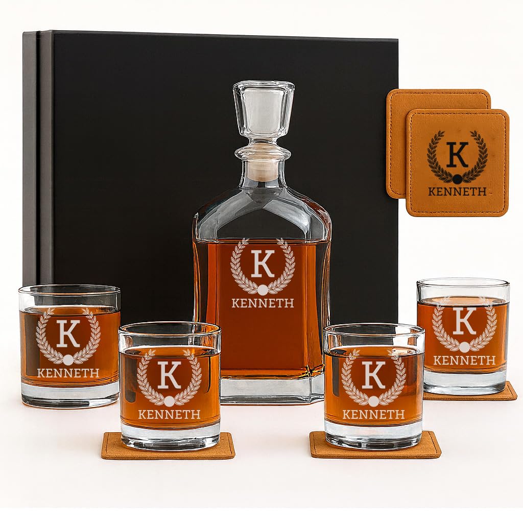 Set à Whisky Carafe Et 2 Verres Avec Gravure – Verre Soufflé Allemand, Personnalisable