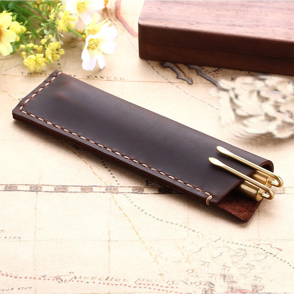 1 Piece Of Retro Brown Multi Pen Protective Case With Double Pen Storage Function, Carefully Carved Leather Pen Case And Pen Protective Case image 3