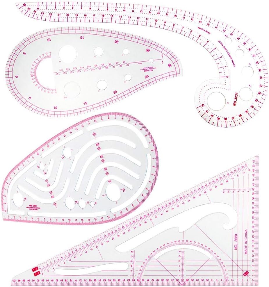 SINBLUE 4 Style Sew French Curve Metric Ruler - Measure Plastic Fashion Ruler Set for Sewing Dressmaking Pattern Design Bendable Drawing Template DIY Clothing