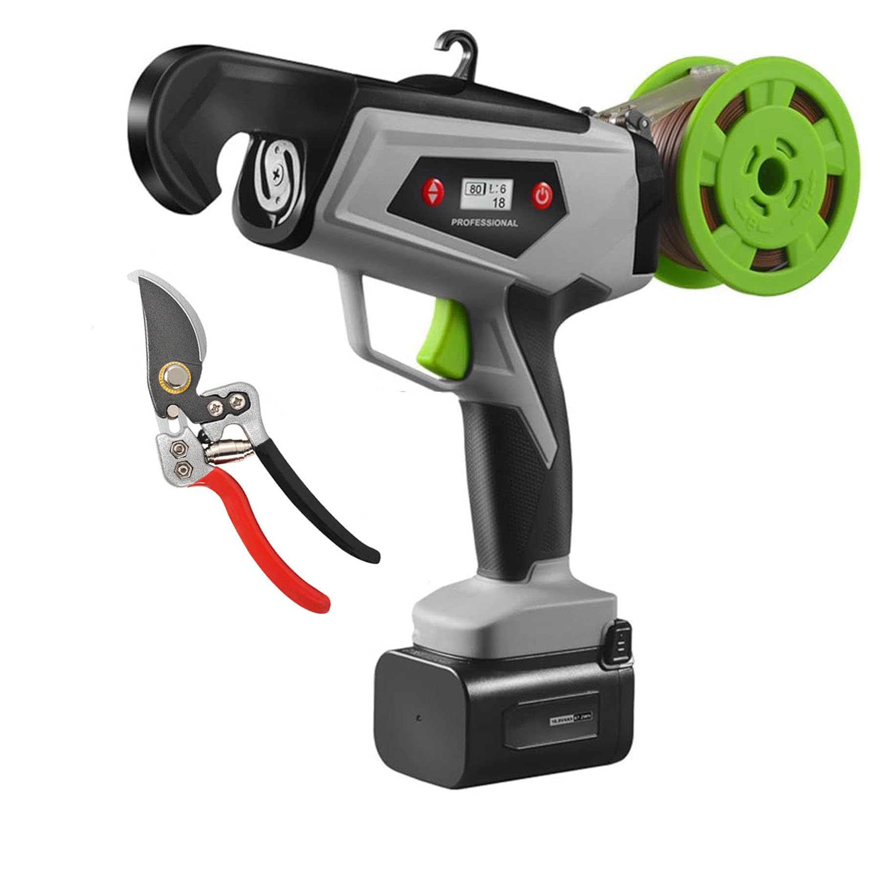 Máquina para Atar Viñas, Máquina Eléctrica para Atar Plantas De Jardinería, Pistola para Uvas, Tomates, Pepinos, Pimientos Y Flores, Atadora Eléctrica De Plantas,con Tijeras de podar （Verde）