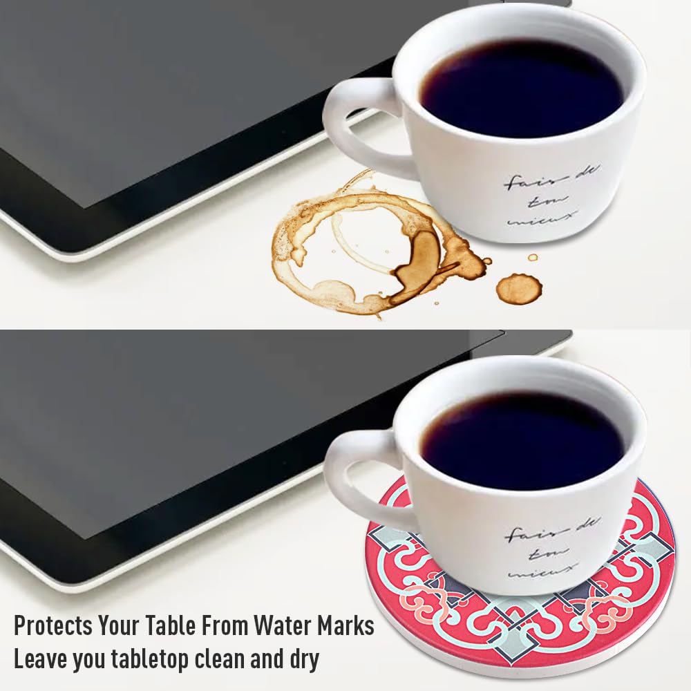 Newk Coasters for Drinks Set of 8 Ceramic Absorbent with Metal Holder - Image 4