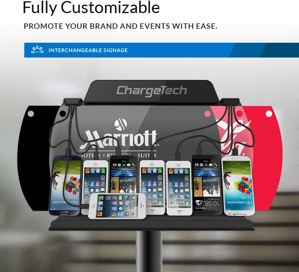 ChargeTech Wall Mounted Cell Phone Charging Station Dock Hub | High Speed Cables for All Devices | Fully Customizable Cables & Background Art | Model: WM9 : Cell Phones & Accessories