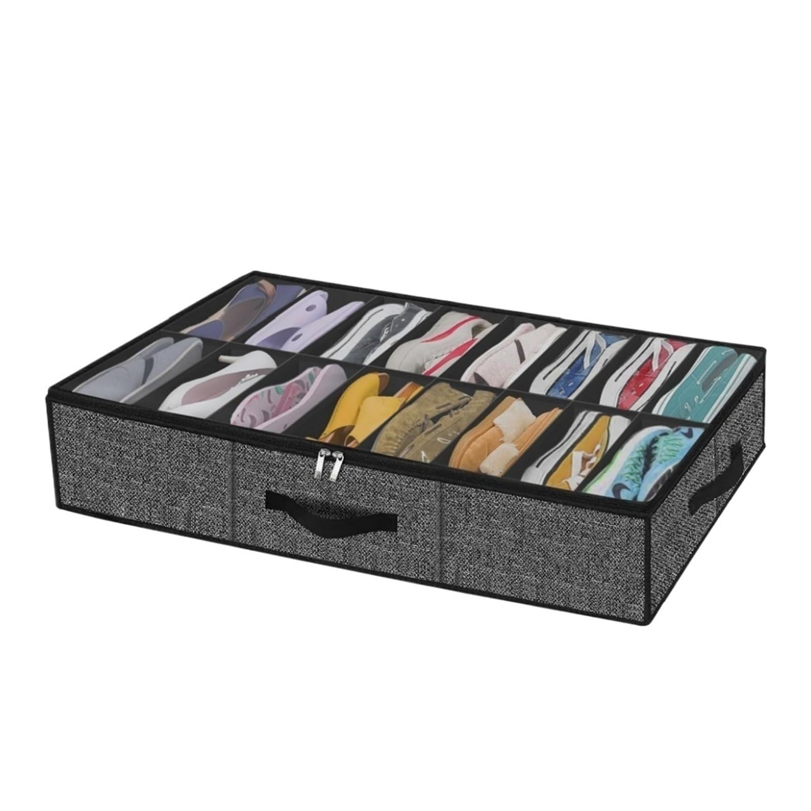 MFESFCS Canvas Storage Boxes Shoe Storage Organizer Box For Under Bed, Fit 12 Pairs, Collapsible Closet Underbed Shoes Container Bags With Reinforced Handles(Black)