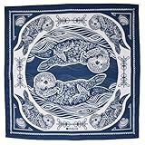 Otter Bandana, Blue, Hand Printed Handkerchief, 100% Cotton, Hair Scarf, 22