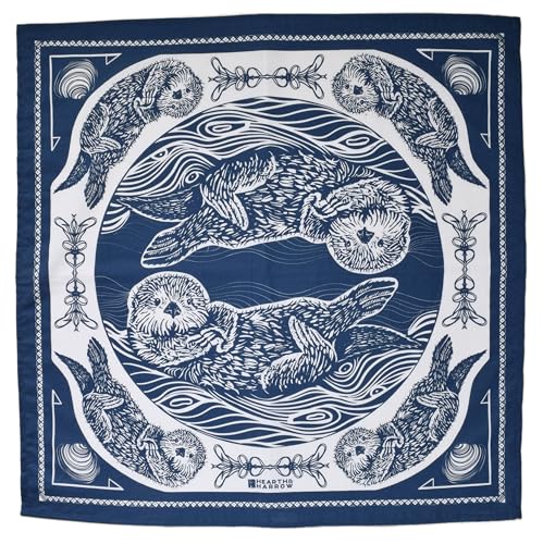 Otter Bandana, Blue, Hand Printed Handkerchief, 100% Cotton, Hair Scarf, 22