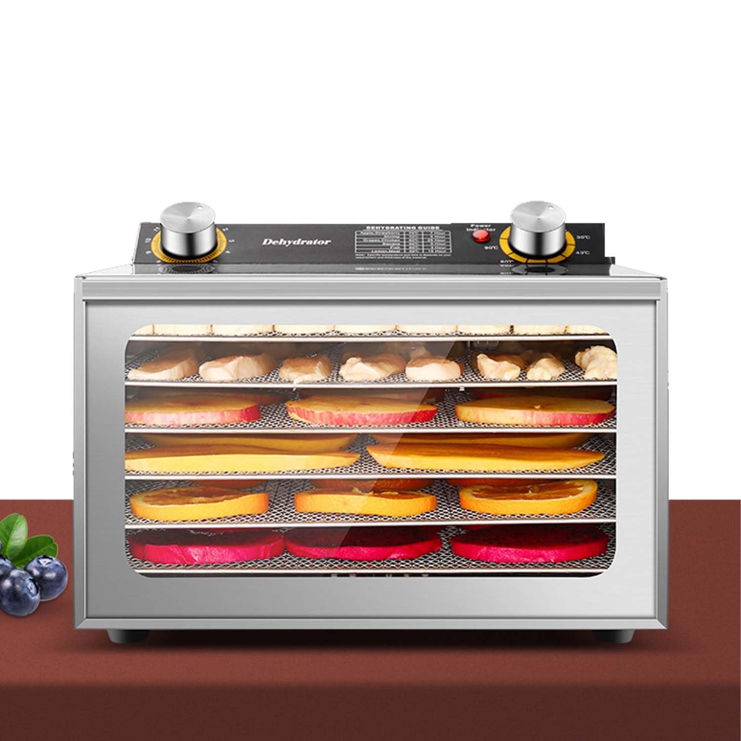 Deshidratador De Alimentos Profesional 800W Con Bandejas Acero Inoxidable, Control Preciso Temperatura, Temporizador 12h, Ideal Para Carne, Frutas, Verduras, Hierbas y Snacks Mascotas(6Layers)