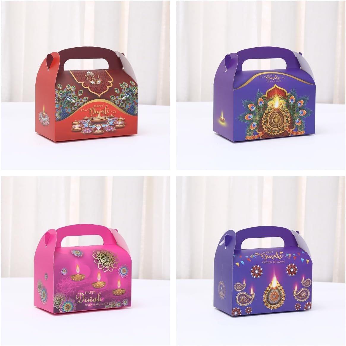 KYMY Happy Diwali Party Favor Boxes, 12pcs Deepavali Rangoli Cardboard Gift Boxes with Handles, Festival of Lights Candy Goodie Treat Boxes for Indian Hindu Holiday Party Decorations Supplies image 5