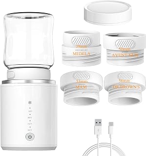 Baby Bottle Warmer,Portable Bottle Warmer for Travel Compatible with Most Bottles, Rechargeable Baby Brew Bottle Warmer with 4 adapters for Formula & Breastmilk Precise Temperature Selection