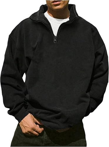 SOLY HUX Men's Quarter Zip Sweatshirt Collared Long Sleeve P