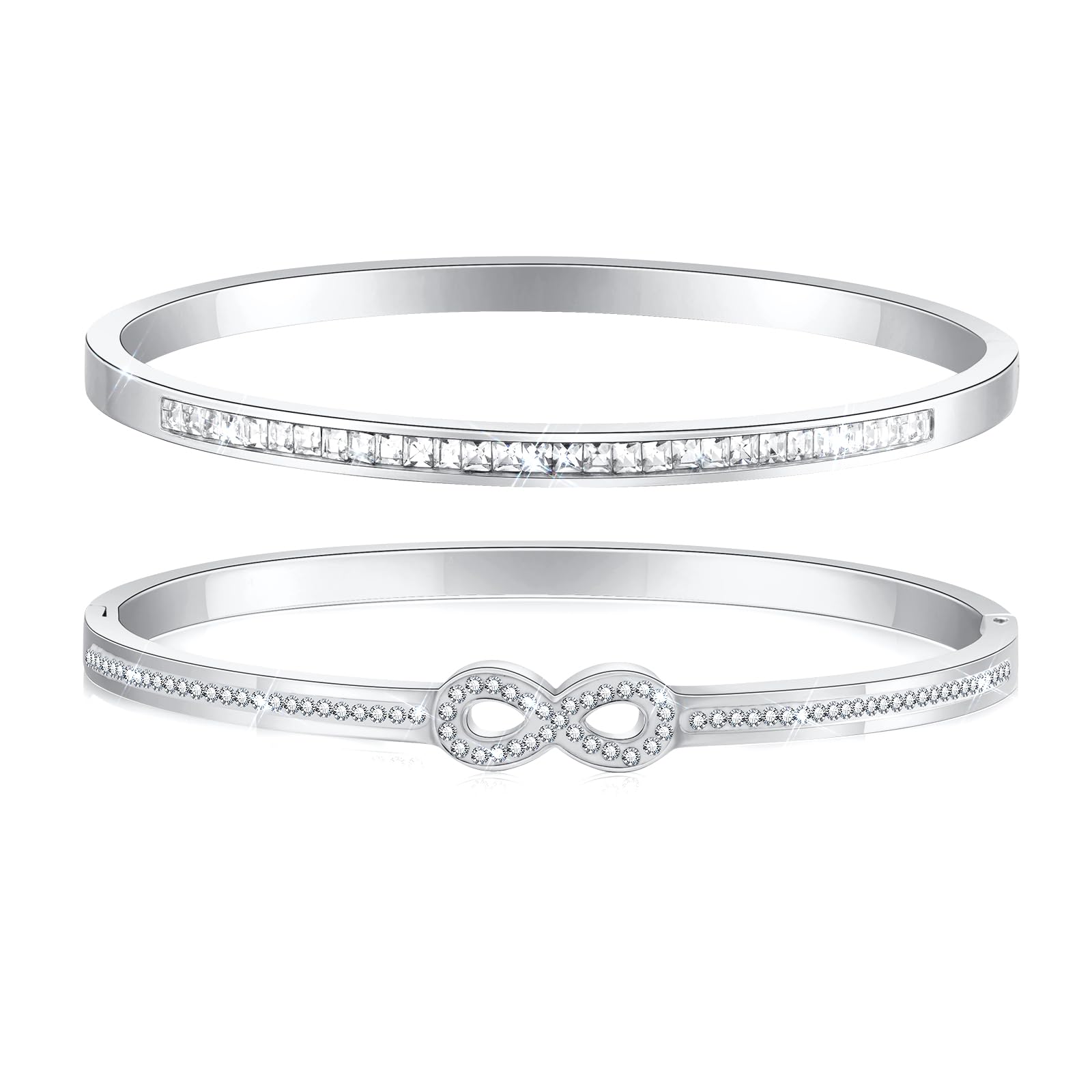 2 PCS Pulseras Mujer Plata Oro, Pulseras Apilables Mujeres, Brazaletes para Mujeres Joyería Mujer, Regalos para Esposa Hija Madre y Amigas Navidad Aniversario Cumpleaños San Valentín Día de la Madre — view 9