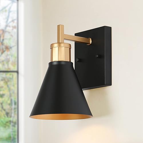 ZEVNI Luces de tocador para baño, apliques de pared dorados modernos, lámpara de pared industrial con pantalla de metal acampanada