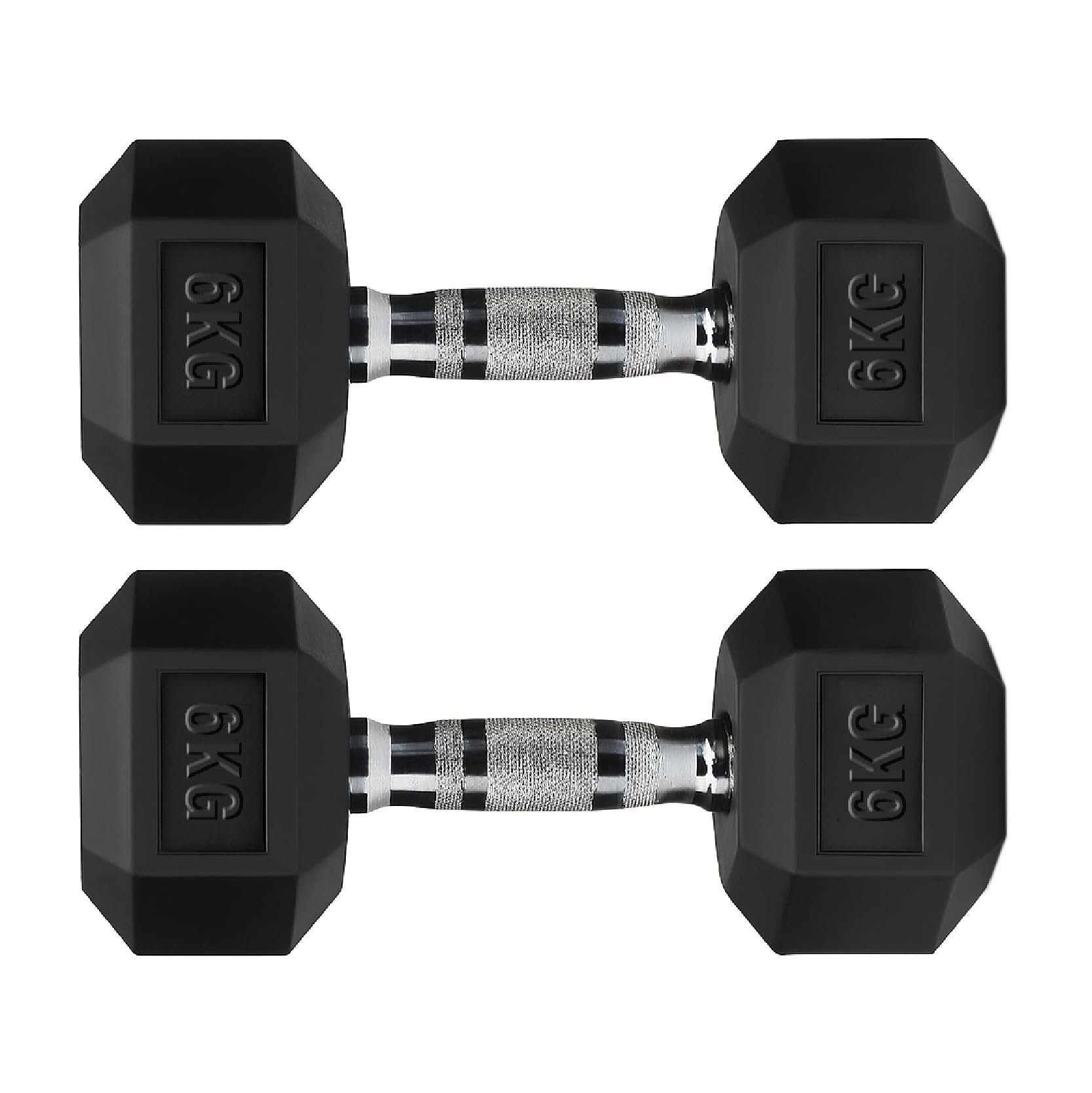 Hex Dumbbells Rubber Coated Cast Iron, Knurled Metal Handles, Anti-Roll Hex Design for Home Gym Strength Training and Weight Lifting, 1kg to 30kg Pairs and Sets (6kg-Pair) โ image 1