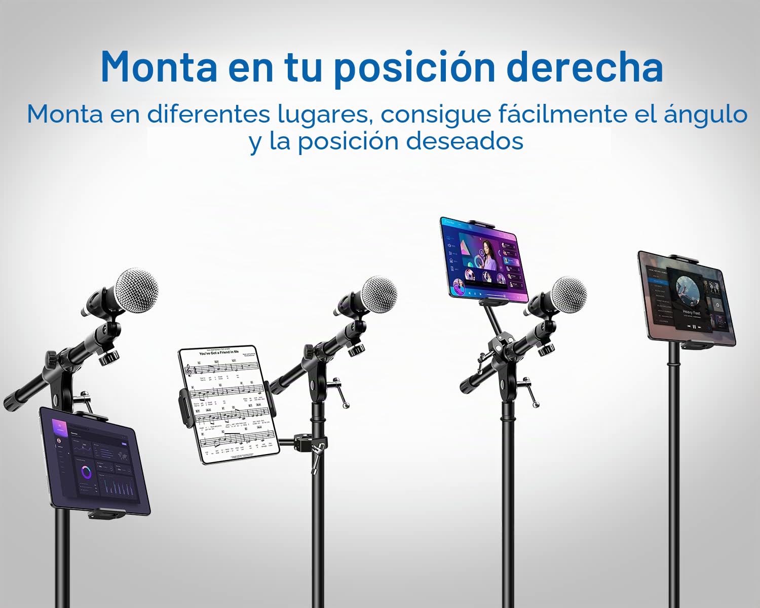 elitehood Aluminio Soporte Tablet Pie de Micro, Montaje Lateral Soporte iPad Microfono con Ajustable de 360°, Soporte Tablet para Micrófono y para iPad, Pro, Mini, Air 4.7-12.9” Tabletas Teléfono