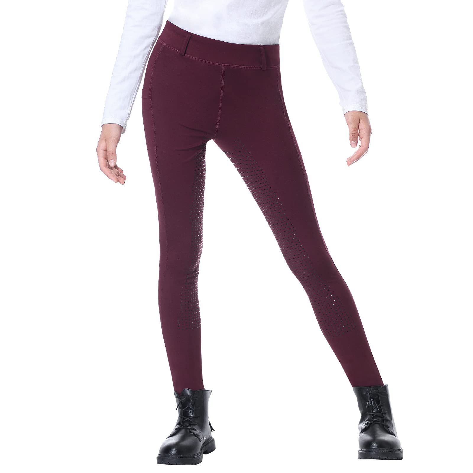 beroy Pantalones de equitación para niños y niñas, de silicona, elásticos, con trabillas para cinturón y bolsillos laterales, A02-rojo, XXL