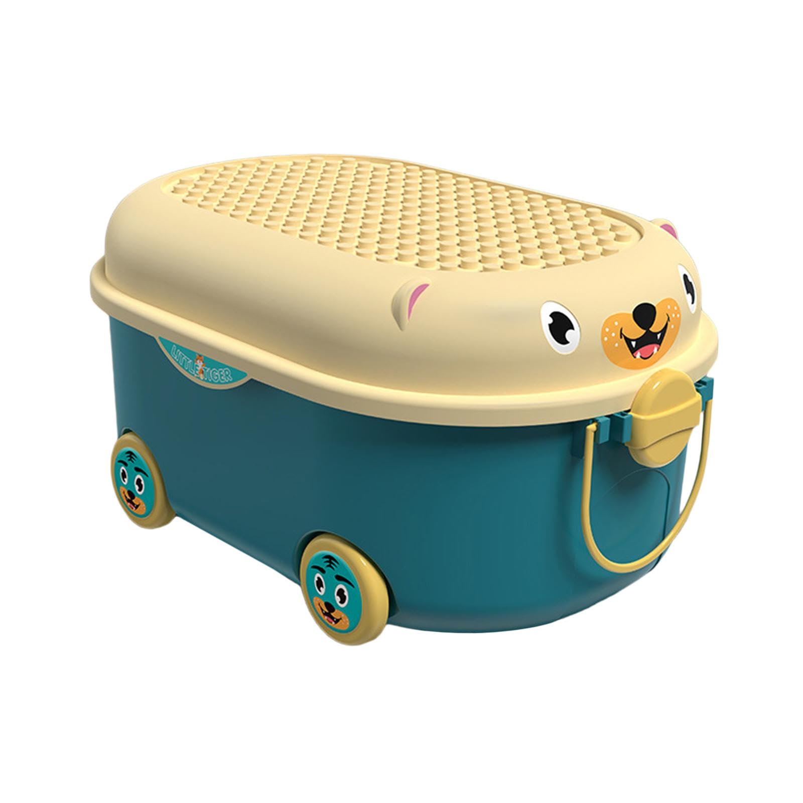 Juego de 2 cajas de almacenamiento de juguetes con ruedas con asas para cuarto de bebé, dormitorio de niños, juegos, azul, 45 x 30,5 x 21,5 cm
