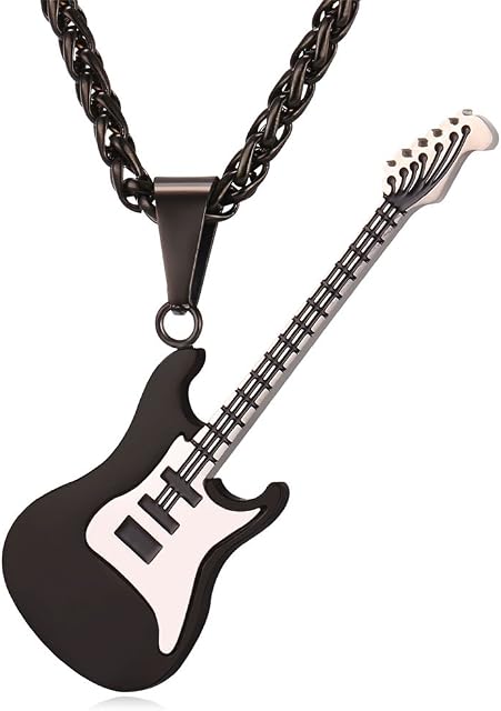 U7 Novelty Guitar Pick Pendant Necklace for Men Women, Guitar Musical Jewellery Plectrum Necklace, Music Lovers Gift, Adjustable Stainless Steel Chain, Send Gift Box