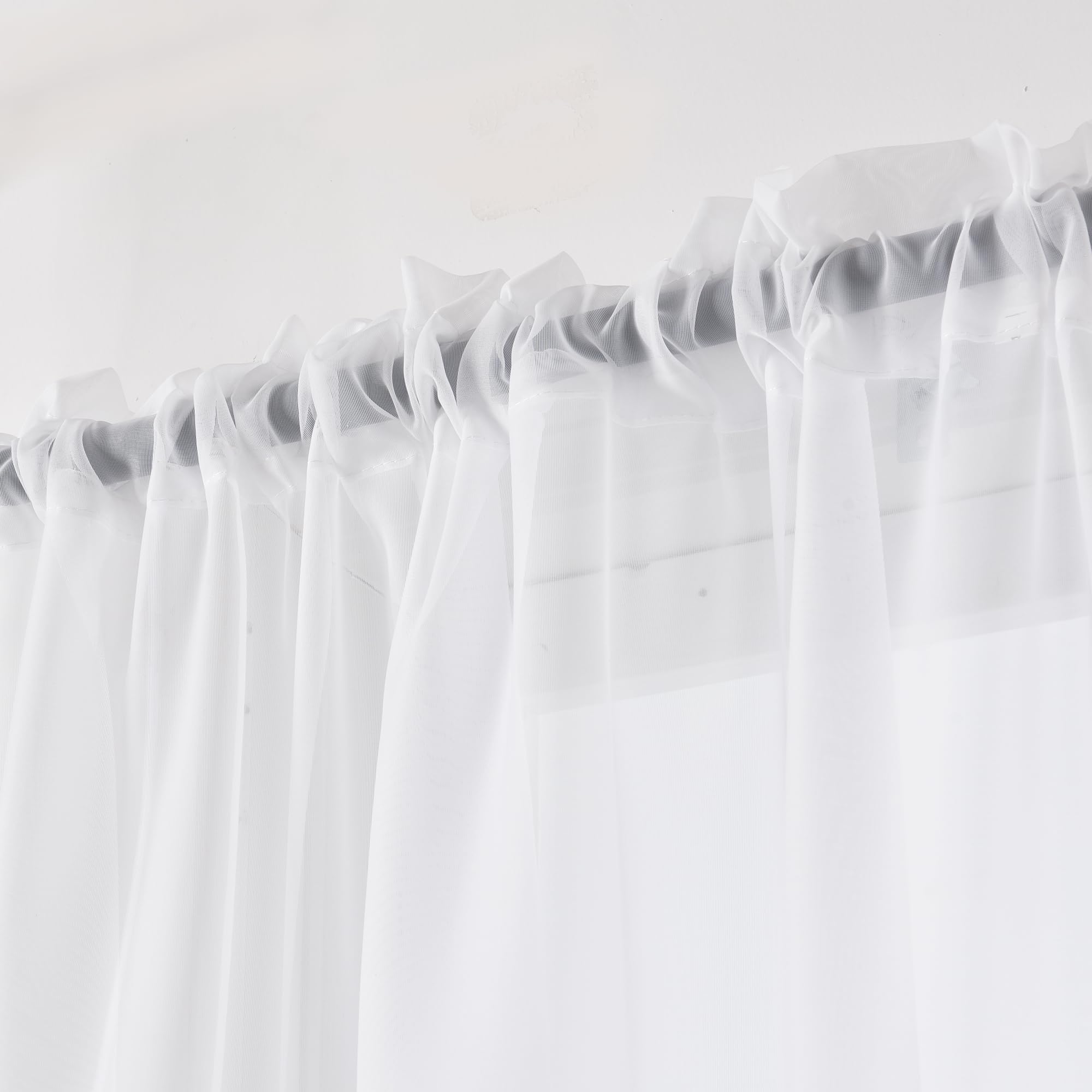 Aquazolax White Curtains Nets for Windows, Pair of Rod Pocket Voile Door Panels with Tie Backs for Bedroom/Living Room - Image 3