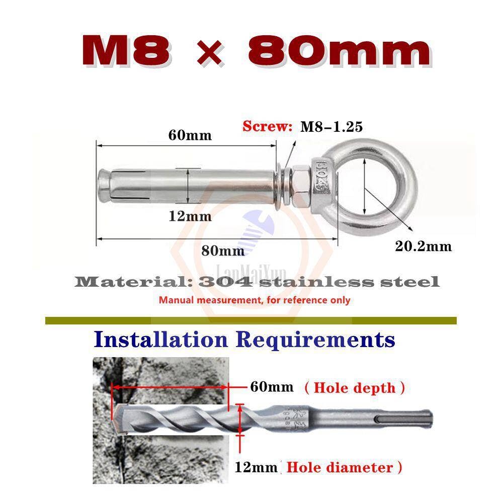 Bulloni ad espansione | 1 set di viti di espansione dell'anello di sollevamento in acciaio inossidabile 304 M8 × 120 mm(M10,M6x120mm 4set)