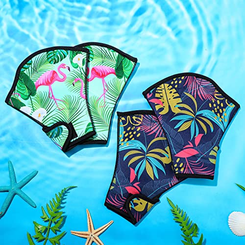 Honoson 2 Pair Swimming Gloves Aquatic Fitness Water Resistance Gloves Flamingo Monstera Neoprene Gloves For Men And Women Helping Upper Body Resistance #TOP6