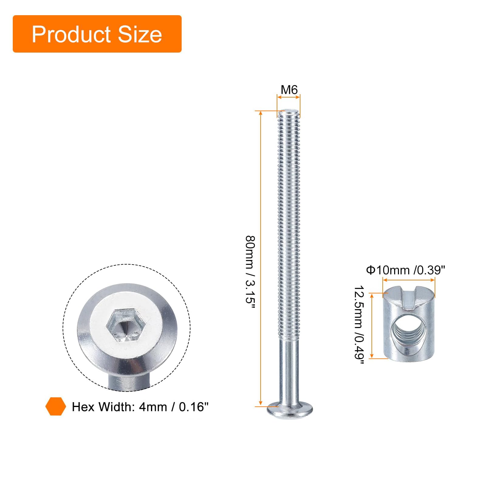 TA-VIGOR M6 x 80mm Hex Socket Head Furniture Bolts and Barrel Nuts Set, Bed Frame Connecting Screws with Wrench - Image 2
