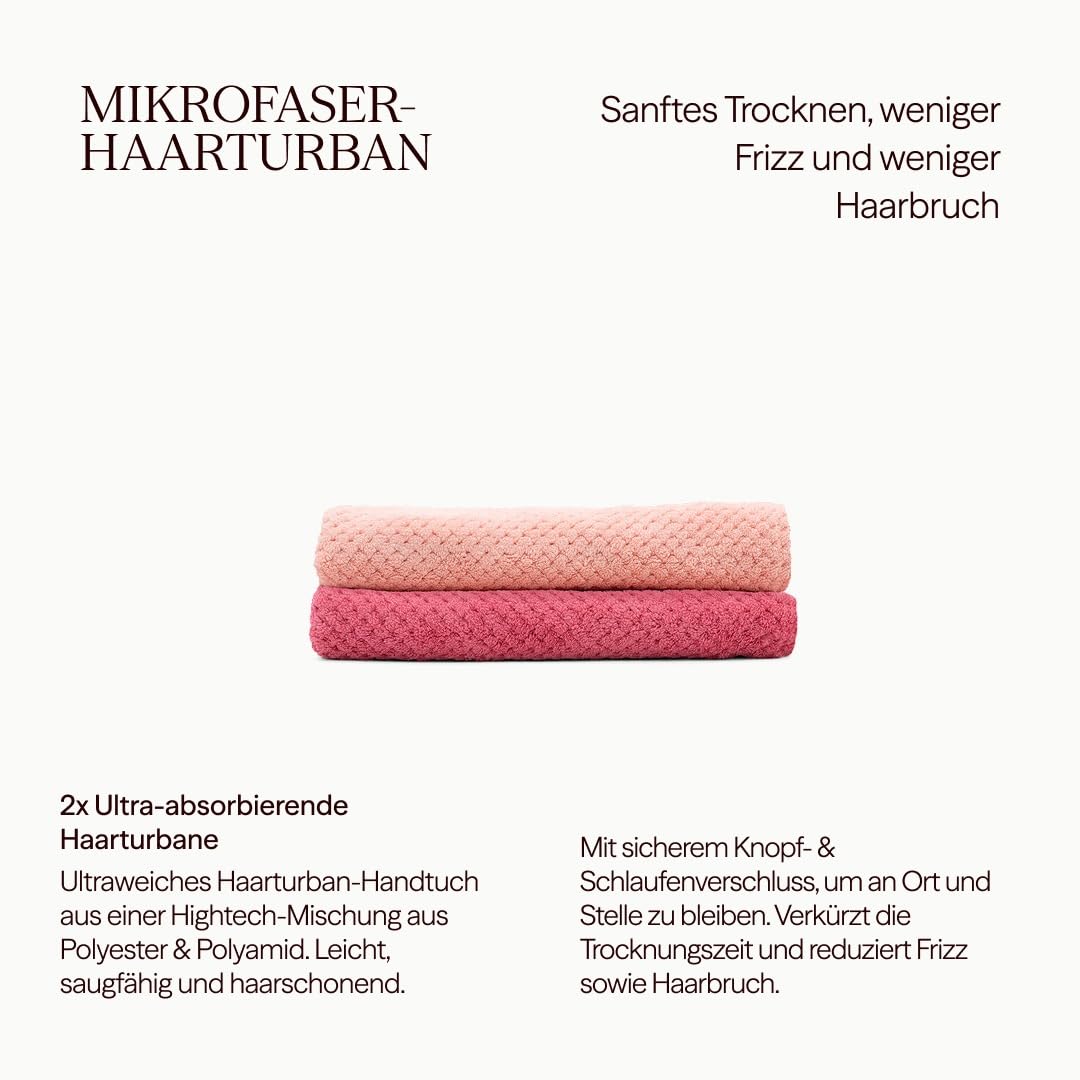 waschies Mikrofaser Haarhandtuch/Haarturban mit praktischem Fixierknopf – 2er Set Pink/Rosa – für schnelle Haartrocknung – sanft, leicht & saugfähig – geeignet für alle Haartypen