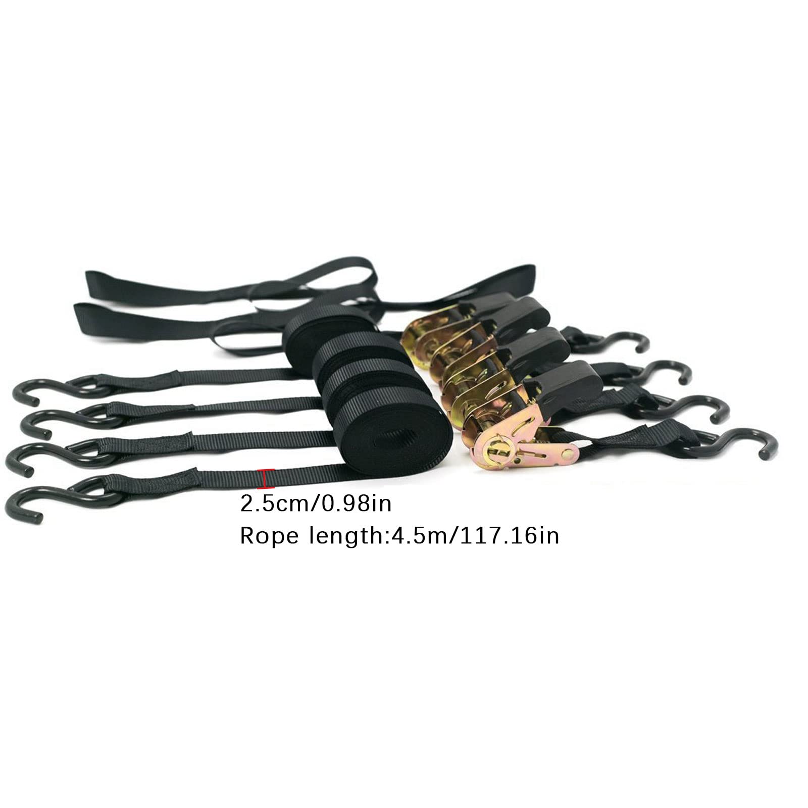 Cinghie di tensionamento con cricchetto e gancio a S, cinghie elastiche regolabili con gancio, cinghie di ancoraggio lunghe, tensori bagagli piatti con ganci in metallo per moto, ATV, rimorchi auto