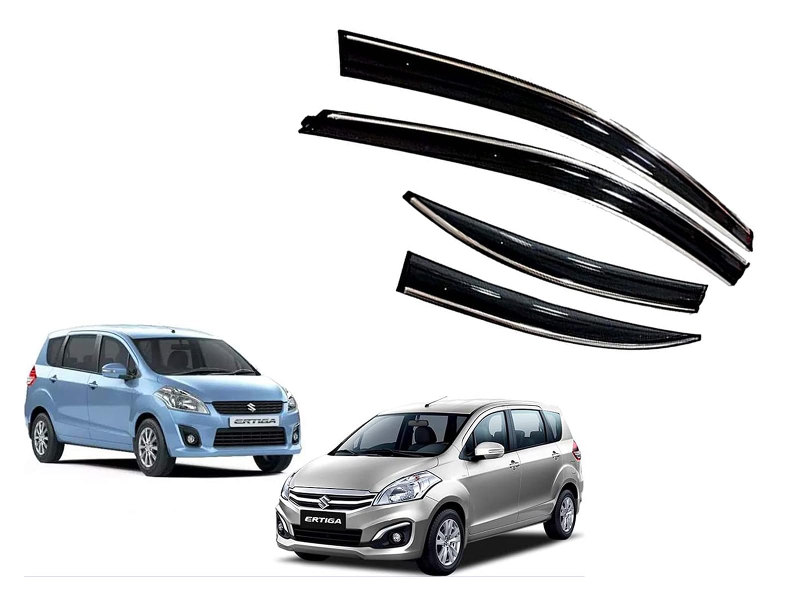 CAR SAAZ Unbreakable Chrome Line Door Visor for Ertiga Type 1 & 2 (2012-2017)(Set of 6Pcs) | Wind Deflector | Rain Guard